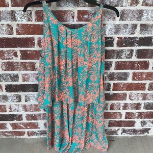 Coral and teal romper